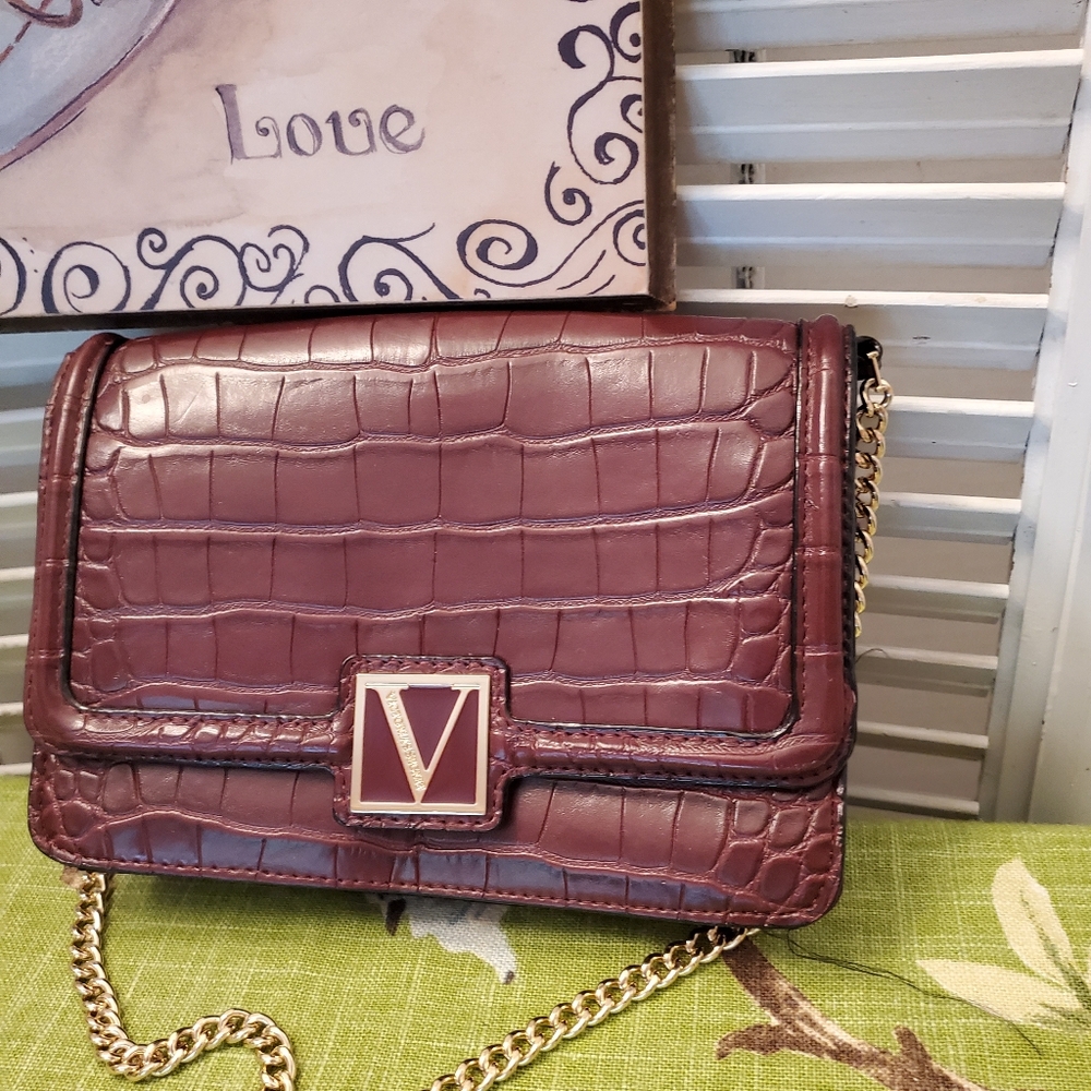 Victoria's Secret Elegant Burgundy Crossbody Bag With Gold Chain Strap